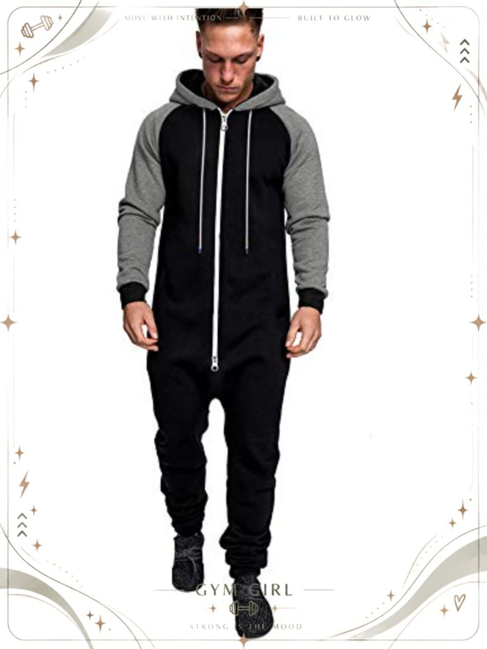 Men's Hooded Jumpsuit Full Zip One Piece Tracksuit Romper with Pockets
